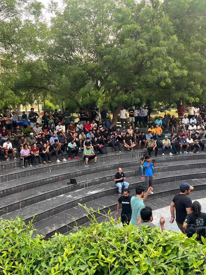 The amphitheatre steps packed for a company sports fest