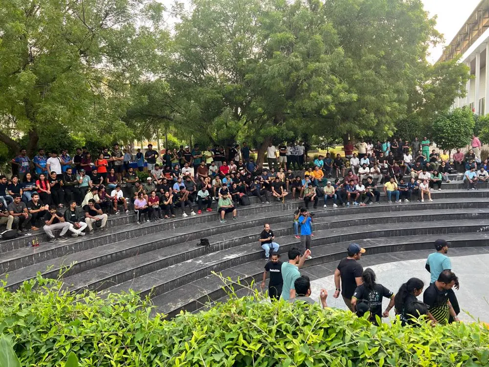 The amphitheatre steps packed for a company sports fest