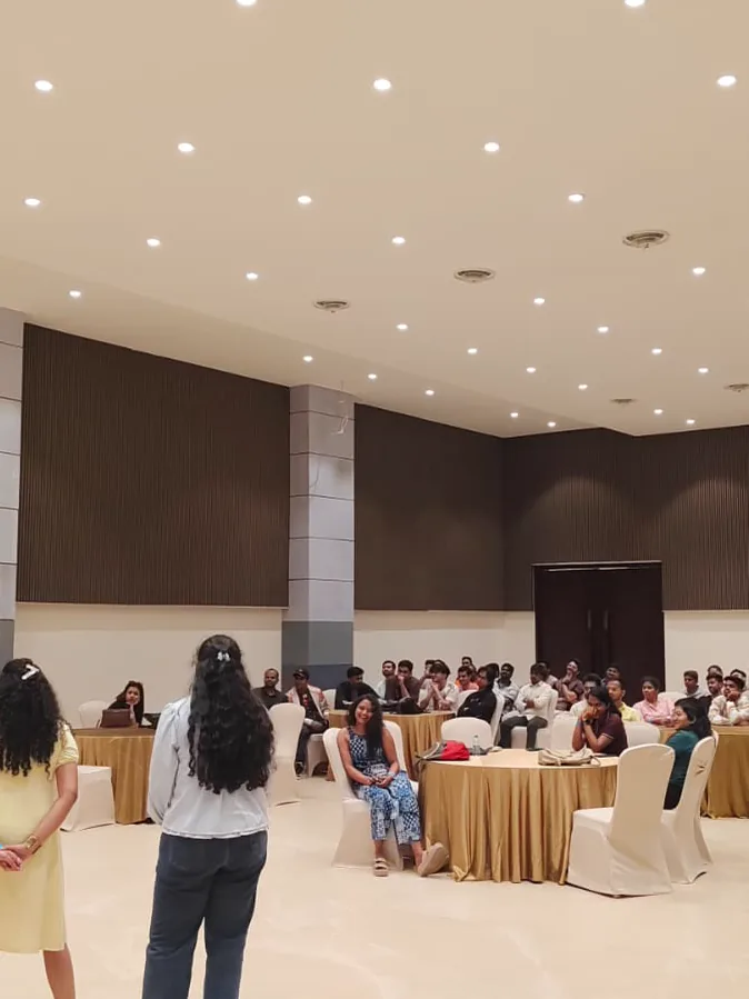 A team group activity in the banquet hall
