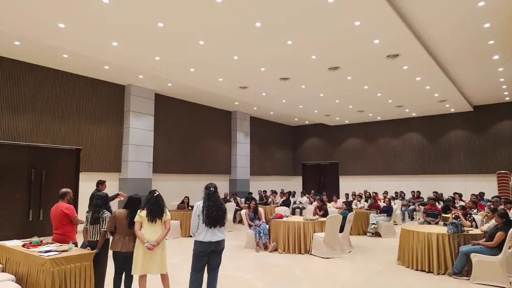 A team group activity in the banquet hall