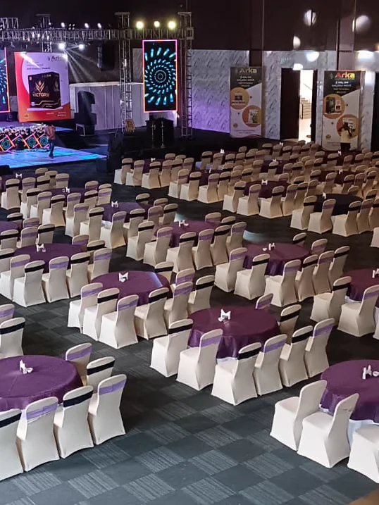 An awards evening with a lit stage