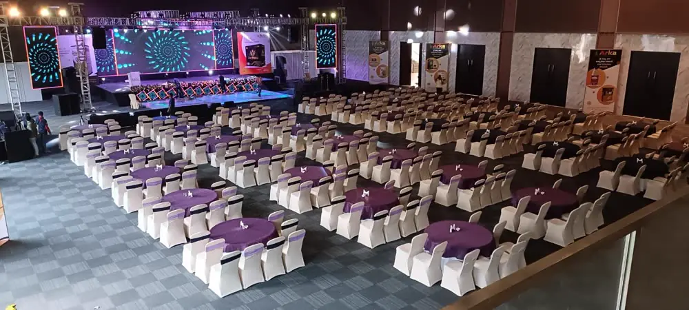 An awards evening with a lit stage