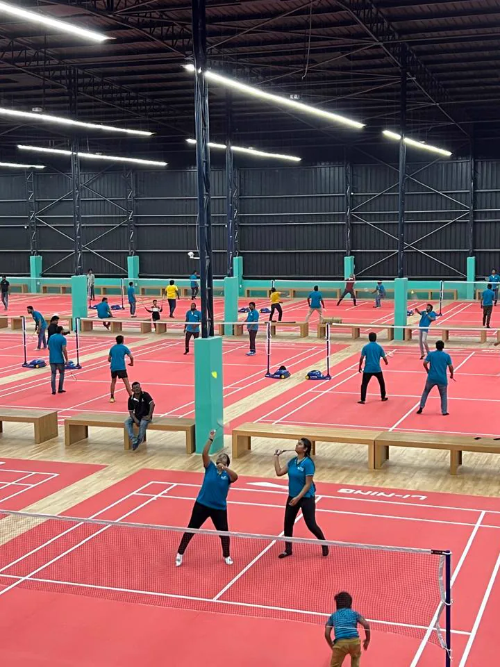 A badminton tournament in play