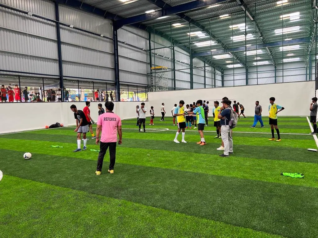 An indoor turf football match